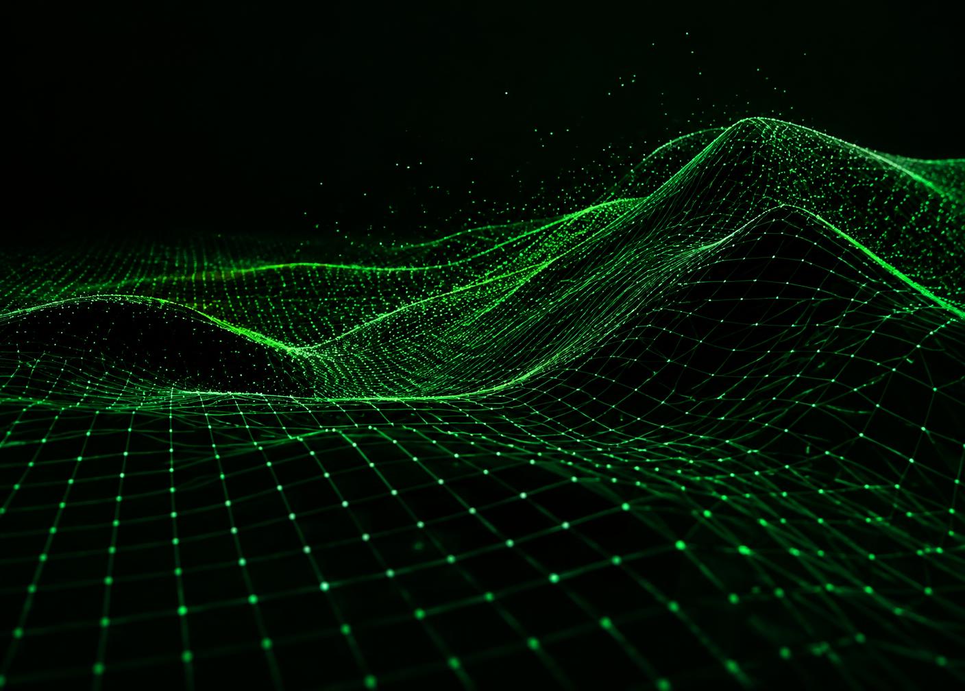 Abstract green wireframe landscape representing digital data